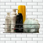 Kendiliğinden Yapışkanlı Krom Paslanmaz Metal Şampuanlık Banyo Düzenleyici Raf - 1