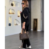 Lucky Life Kadın Kapüşonlu Leopar Detay Sweat Ve Yüksek Bel Yanları Leopar şeritli Bol Paça Pantolon Ikili Takım - 4