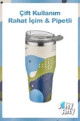 Vagonlife Tumbler Özel Desenli Cup 590 ML Vakumlu Paslanmaz Çelik Termos Pipetli/Rahat İçim -FFVGN1001-590ML - 7