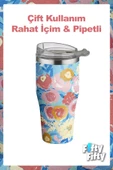 Vagonlife Tumbler Özel Desenli Cup 590 ML Vakumlu Paslanmaz Çelik Termos Pipetli/Rahat İçim -FFVGN1001-590ML - 11