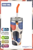 Vagonlife Tumbler Özel Desenli Cup 590 ML Vakumlu Paslanmaz Çelik Termos Pipetli/Rahat İçim -FFVGN1001-590ML - 2
