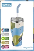 Vagonlife Tumbler Özel Desenli Cup 590 ML Vakumlu Paslanmaz Çelik Termos Pipetli/Rahat İçim -FFVGN1001-590ML - 6