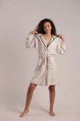 buldanstore Carmen Bornoz %60 Pamuk %40 Bambu Ekru-Siyah Cizgili - 1