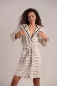 buldanstore Carmen Bornoz %60 Pamuk %40 Bambu Ekru-Siyah Cizgili - 5
