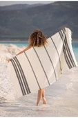 buldanstore Vivaldi Peştemal (EKRU-SİYAH) %80 Pamuk %20 Bambu 95*180cm. Banyo Havlusu, Plaj Havlusu - 1