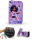 Kalem Kutusu Gitarlı Kız Müzik Kawai Organizer Kalemkutu Vegan Deri Üç Bölmeli Kalemlik Siyah thumbnail 1