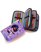 Kalem Kutusu Gitarlı Kız Müzik Kawai Organizer Kalemkutu Vegan Deri Üç Bölmeli Kalemlik Siyah thumbnail 3