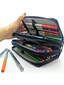 Kalem Kutusu Gitarlı Kız Müzik Kawai Organizer Kalemkutu Vegan Deri Üç Bölmeli Kalemlik Siyah thumbnail 4