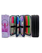 Kalem Kutusu Gitarlı Kız Müzik Kawai Organizer Kalemkutu Vegan Deri Üç Bölmeli Kalemlik Siyah thumbnail 5