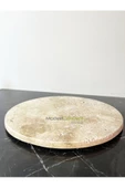 Modestmar Doğal Traverten mermer 28 cm Gold Ayaklı Sunumluk, Traverten Tepsi Gold Top ayak - 6