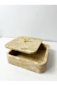 Modestmar Traverten Mermer Kare Kase, Traverten takı kutusu, Düzenleyici Gold T kulp - 4