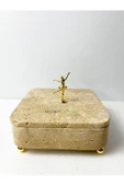 Modestmar Traverten Mermer Dekoratif Kase Top ayaklı balerin objeli traverten kutu - 2