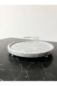 Modestmar Doğal Gri Mermer Yuvarlak Tepsi, Gri Mermer Tepsi 28cm, Gri Mermer Tabak Gümüş Top Ayaklı thumbnail 4