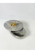 Modestmar Doğal Gri Mermer Kase, Mermer Takı Kutusu,mermer Organizer, Dekoratif Kase, Oval Kase Gold Geyik - 4