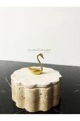 Modestmar Doğal Traverten Mermer Kase, Gold Kuğu Aksesuarlı Kapaklı Mermer Kase, Dekoratif Kase, Takılık - 6
