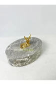 Modestmar Doğal Gri Mermer Kase, Mermer Takı Kutusu,mermer Organizer, Dekoratif Kase, Oval Kase Gold Geyik - 3