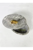 Modestmar Doğal Gri Mermer Kase, Mermer Takı Kutusu,mermer Organizer, Dekoratif Kase, Oval Kase Gold Geyik - 5