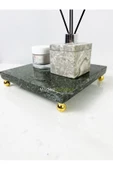 Modestmar Doğal Yeşil Mermer Ayaklı Kare Sunumluk, Dekoratif 20x20 Stand Mermer Tepsi, Mermer Supla Gold Ayak thumbnail 5