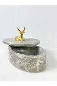 Modestmar Doğal Gri Mermer Kase, Mermer Takı Kutusu,mermer Organizer, Dekoratif Kase, Oval Kase Gold Geyik - 1