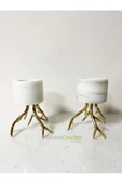 Modestmar Doğal Beyaz Mermer Mumluk, Ayaklı Mumluk, Mermer TeaLight, Gold Ayaklı Mumluk 2 Adet - 6