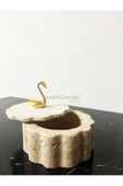 Modestmar Doğal Traverten Mermer Kase, Gold Kuğu Aksesuarlı Kapaklı Mermer Kase, Dekoratif Kase, Takılık - 3