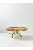 Modestmar Doğal Pembe Mermer Yuvarlak Tepsi 20cm Gold Ayaklı Pink Rosa - 1
