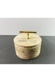 Modestmar Doğal Traverten Mermer Kase, Gold Aksesuarlı Kapaklı Mermer Kase, Dekoratif Kase, Takılık - 5