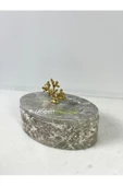 Modestmar Doğal Gri Mermer Kase, Mermer Takı Kutusu,mermer Organizer, Dekoratif Kase, Oval Kase Gold Mercan thumbnail 2