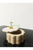 Modestmar Doğal Traverten Mermer Kase, Gold Kuğu Aksesuarlı Kapaklı Mermer Kase, Dekoratif Kase, Takılık - 4