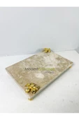 Modestmar Traverten Mermer Sunum Tepsisi 20x30 Gold Çiçek Detaylı Gold Top Ayaklı - 5