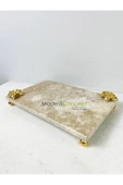 Modestmar Traverten Mermer Sunum Tepsisi 20x30 Gold Çiçek Detaylı Gold Top Ayaklı - 6