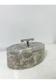 Modestmar Doğal Gri Mermer Kase, Mermer Takı Kutusu,mermer Organizer, Dekoratif Kase, Oval Kase Gümüş T Kulplu - 6