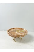 Modestmar Doğal Pembe Mermer Yuvarlak Tepsi 20cm Gold Ayaklı Pink Rosa - 4