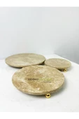 ModestConcept Traverten 3lü Sunum Seti, Traverten 3lü Set Gold Top Ayak - 3