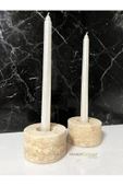 Modestmar Doğal Traverten Mumluk, Mermer Mumluk, Mermer Tealight, Mumluk 2 Adet, Yuvarlak Mermer Şamdan - 1