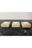 Modestmar Doğal Traverten Mumluk, Mermer Mumluk, Mermer Tealight Mumluk 3 Adet, Kare Mermer Mumluk - 3