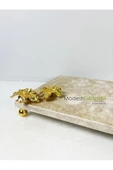 Modestmar Traverten Mermer Sunum Tepsisi 20x30 Gold Çiçek Detaylı Gold Top Ayaklı - 3
