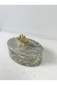 Modestmar Doğal Gri Mermer Kase, Mermer Takı Kutusu,mermer Organizer, Dekoratif Kase, Oval Kase Gold Mercan thumbnail 6