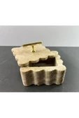 Modestmar Doğal Traverten Mermer Kase, Mermer Takı Kutusu, Mermer Düzenleyici Gold Mercan, Kenar Detaylı - 5