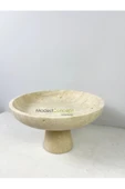 Modestmar Ivory Traverten Ayaklı Kase, Traverten Dekoratif Kase, Traverten Tabak 26cm - 5
