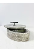 Modestmar Doğal Gri Mermer Kase, Mermer Takı Kutusu,mermer Organizer, Dekoratif Kase, Oval Kase Gümüş T Kulplu - 1