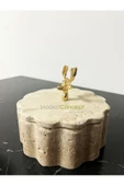 Modestmar Doğal Traverten Mermer Kase, Gold Geyik Aksesuarlı Kapaklı Mermer Kase, Dekoratif Kase, Takılık - 6