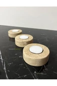 Modestmar Doğal Traverten Mumluk, Mermer Mumluk, Mermer Tealight Mumluk 3 Adet, Yuvarlak Mermer Mumluk - 1
