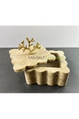 Modestmar Doğal Traverten Mermer Kase, Mermer Takı Kutusu, Mermer Düzenleyici Gold Mercan, Kenar Detaylı - 5