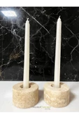 Modestmar Doğal Traverten Mumluk, Mermer Mumluk, Mermer Tealight, Mumluk 2 Adet, Yuvarlak Mermer Şamdan - 5