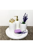 Modestmar Doğal Beyaz Mermer Banyo Seti 5 Li Gold Mercan - 4