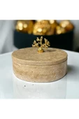 Modestmar Traverten Yuvarlak Kase Gold Mercan Kapaklı - 6