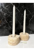 Modestmar Doğal Traverten Mumluk, Mermer Mumluk, Mermer Tealight, Mumluk 2 Adet, Yuvarlak Mermer Şamdan - 2