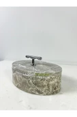 Modestmar Doğal Gri Mermer Kase, Mermer Takı Kutusu,mermer Organizer, Dekoratif Kase, Oval Kase Gümüş T Kulplu - 5