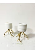 Modestmar Doğal Beyaz Mermer Mumluk, Ayaklı Mumluk, Mermer TeaLight, Gold Ayaklı Mumluk 2 Adet - 1